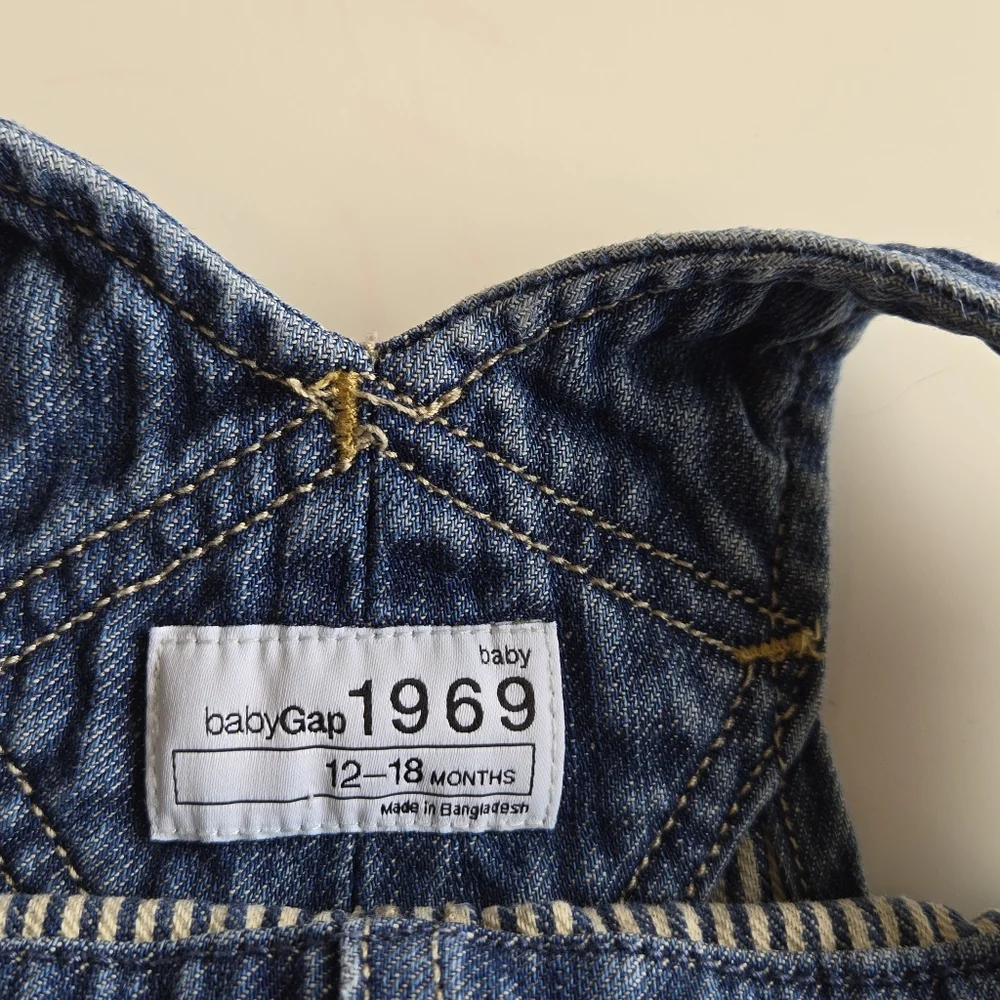 Babygap 1969 Denim Overalls Size 12-18 M Distressed Snap Leg Opening‎ Jeans Gap